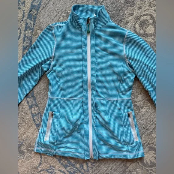 Lululemon Light Blue and White Gingham Pleated Jacket - Picture 3 of 11